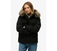 Short Padded Jacket with Faux Fur Hood Black