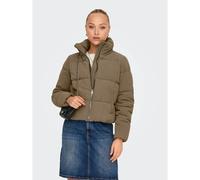 Short Padded Jacket with High Neck Brown