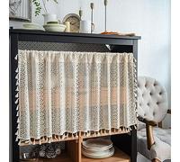 Short Panel Curtain, Vintage Boho Curtain, Bistro Curtain, Lace Crochet Curtain, Beige Short Curtain with Tassels, Country House Style Short Curtains for Kitchen, Cafe, Bathroom, Bedroom, 1 Piece