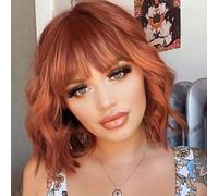 Short Pastel Wavy Bob Wig with Fringe Natural Looking Synthetic Hair Wigs Women