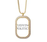 Short Phrase Studying Politics Necklace Pendant Diamond Crystal Golden Jewelry