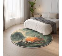 Short Pile Anti Slip Cyan Carpet Round Chinese Style Halloween,Classic Lightweight Ideal for Living Room, Bedroom, Nursery, Kids Baby Room Rug 160 cm