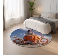 Short Pile Anti Slip Orange Carpet Round Beach Pumpkin Octopus,Classic Lightweight Ideal for Living Room, Bedroom, Nursery, Kids Baby Room Rug 100 cm