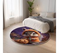 Short Pile Anti Slip Orange Carpet Round Cute Squirrel Halloween,Classic Lightweight Ideal for Living Room, Bedroom, Nursery, Kids Baby Room Rug 160 cm