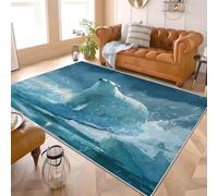 Short Pile Carpets 160x230 cm Painted Polar Bear Pattern TPR Anti-Slip Backing, Machine Washable, Stain Resistant Non-Shedding Living Room Area Rugs Blue Soft Bedroom Carpet