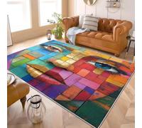 Short Pile Carpets 80x150 cm Abstract Human Face Pattern TPR Anti-Slip Backing, Machine Washable, Stain Resistant Non-Shedding Living Room Area Rugs Colorful Soft Bedroom Carpet