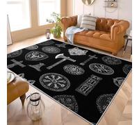 Short Pile Carpets 80x150 cm Darkness Wolf Head Axe Shield TPR Anti-Slip Backing, Machine Washable, Stain Resistant Non-Shedding Living Room Area Rugs Black Soft Bedroom Carpet