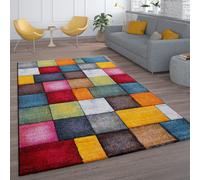 Short-Pile Living Room Rug Check Design Colourful Squares Multi-Coloured Colourf