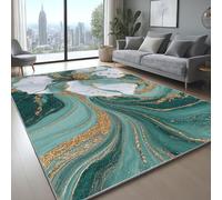 Short Pile Rug Elegant Exquisite Marble Pattern Floral Washable Soft Home Area Rug for Bedroom Hall Kids Baby Room Hallway Runners Carpet Mat Green, 80 x 120 cm
