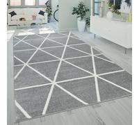 Short Pile Rug Grey White Living Room Diamond Pattern Scandi Design Fluffy Robus