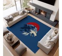 Short Pile Rugs for Living Room, Dark Blue Rugs for Bedroom Machine Washable Non Slip Foldable Carpet, Wolf Head Patterned Stain Resistant Floor Mat 160 x 230cm