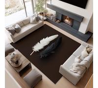 Short Pile Rugs for Living Room, Dark Coffee Rugs for Bedroom Machine Washable Non Slip Foldable Carpet, Black And White Feathers Patterned Stain Resistant Floor Mat 160 x 230cm