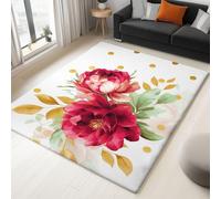 Short Pile Rugs for Living Room, Pastoral Scenery Rugs for Bedroom Machine Washable Non Slip Foldable Carpet, Watercolor Roses And Peonies Patterned Stain Resistant Floor Mat 120 x 180cm