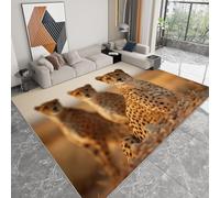 Short Pile Rugs for Living Room, Rugs for Bedroom Machine Washable Non Slip Foldable Carpet, Animals Cheetahs Leopard Print Patterned Stain Resistant Floor Mat 80 x 120cm