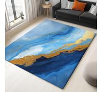 Short Pile Rugs for Living Room, Rugs for Bedroom Machine Washable Non Slip Foldable Carpet, Blue And White Marble Patterned Stain Resistant Floor Mat 160 x 230cm