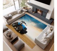 Short Pile Rugs for Living Room, Rugs for Bedroom Machine Washable Non Slip Foldable Carpet, Blue Tractor Rural Fields Patterned Stain Resistant Floor Mat 160 x 230cm