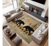 Short Pile Rugs for Living Room, Rugs for Bedroom Machine Washable Non Slip Foldable Carpet, Forest Bear Watercolor Countryside Patterned Stain Resistant Floor Mat 160 x 230cm