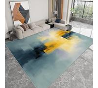 Short Pile Rugs for Living Room, Rugs for Bedroom Machine Washable Non Slip Foldable Carpet, Gray Yellow Color Blocks Medieval Patterned Stain Resistant Floor Mat 80 x 120cm