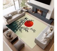 Short Pile Rugs for Living Room, Rugs for Bedroom Machine Washable Non Slip Foldable Carpet, Red Sun Plants Minimalist Lines Patterned Stain Resistant Floor Mat 120 x 180cm