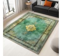 Short Pile Rugs for Living Room, Sage Green Rugs for Bedroom Machine Washable Non Slip Foldable Carpet, Retro Ethnic Floral Patterned Stain Resistant Floor Mat 160 x 230cm