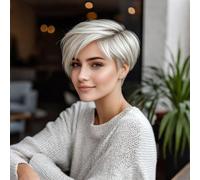 Short Pixie Cut Synthetic Wig, Platinum Blonde, Layered Style