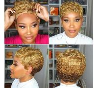Short Pixie Cut Wig Short Wigs For Black Women Machine Made Wig Wigs for WomenFinger Wave Wig Pixie Cut Wave Wig Glueless Blond 4 inch