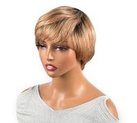 Short Pixie Cut with Bangs 4 Inch Human Hair Glueless Wig Adds Volume
