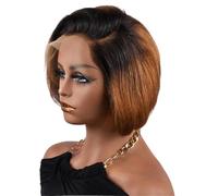 Short Pixie Straight Bob Wigs for Black Women 13 x4 x1 T Part Lace Frontal Wig for Daily Use(1B/30)