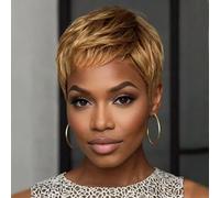 Short Pixie Wig, Layered Honey Blonde Highlights Heat Resistant Synthetic Hair Wigs for Women Mixed Blonde Brown Hairstyles Short Haircut Wig Synthetic Hair (Platinum Blonde)