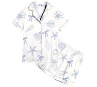 Short Pjs for Girls Sleeve Satin Sets Kawaii Cartoon Print Sleepwear Animal Pj Shorts Set Soft Pyjamas Kids Teenagers Lounge 2-8 Years Light Blue