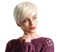 Short Platinum Blonde Blend Hair Wigs For Women Pixie Cut Wig With Bang Heat Resistant Synthetic Wigs,Natural Daily Use Hair