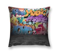Short Plush Cushion Cover 50cm x 50cm, Concealed Zipper, Art Colorful Graffiti Pillow Case for Living Room, Bedroom, Sofa
