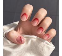 Short Press On Nails, Halloween False Nails, 24PCS Nude Scar Fake Nail Tips | 24 short nude press-on nails with raised scar effects and bloody red tips for Halloween costumes, cosplay and parties
