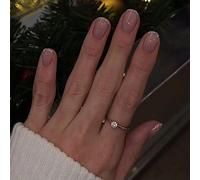 Short Press On Nails Square Glitters French Tip False Modern Stick On Glossy Designs False Acrylic Party Nail Decorations
