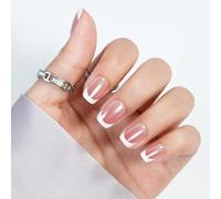 Short Press On Nails - White French Tip Press On Nails Square Chrome Glazed Adhesive Nails Gift for Women Glue Nails in 16 Sizes