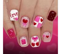 Short Presses on Nails Pack of 24 Glossy Finish Heart Dots French Tip Styles Easy Application Elegant Glossy Manicure Set