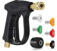 Short Pressure Washer Gun for Karcher K2-K7 M22 1/4 Quick Release 5 Nozzles | Stubby jet wash attachment with hose adapter: Ideal for car valeting, patio and driveway cleaning equipment