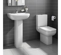 Short Projection Pedestal Basin Sink + Close Coupled Toilet Bathroom Suite Set