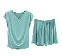 Short Pyjamas for Women 2 Piece Ladies Short Pyjamas Sets V Neck Sleeve Tops and Shorts Loungewear Modal Pjs for Women Set Soft Comfy Nightwear Sleepwear Suits