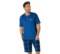 Short Pyjamas with Grandad Collar and Checked Shorts Blue Checks