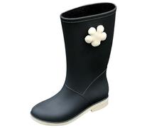 Short Rain Boots for Womens Ankle Rainboot Garden Boot Ladies Rubber Outside Work with Comfort Dark Boots with Heel (Black, 6)