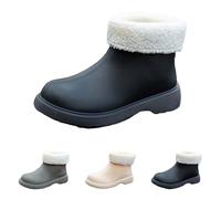 Short Rain Boots for Womens Ankle Winter Fur Lining Warm Rainboot Waterproof Garden Boot Ladies Anti-Slip Comfort Lightweight Outdoor Walking Hiking Rubber Shoes Size 4.5 Black