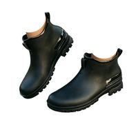 Short Rain Boots Waterproof Deck Boots for Women Men Garden Rain Boot Casual Breathable Lightweight Durable Work Shoes Mid Calf Deck Rubber Boots Fishing Outdoor Slip Resistant Shoes Unisex Black a