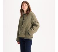 Short Reversible Padded Jacket with Button Fastening black/khaki