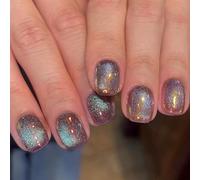 Short Round False Nails Kit, 24PCS Glitter Artificial Nails, Glue-On Nails, Easy Press-On Nails with 12 Sizes, Elegant Touch Design for Quick Manicure, for Parties and Weddings, Manicure at Home
