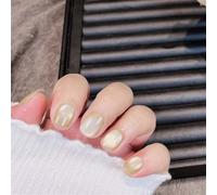 Short Round Handmade Wearable Nails Shiny Yellow Cat's Eye Nail Art Decoration Stylish Manciure for Women and Girls 10PCS (M105-S)