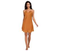 Short Satin Dress for Women, Burnt Orange V Neck Full Slip Chemise Night Gowns S-XXL