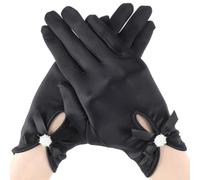 Short Satin Gloves Wrist Length Gloves Women's Gown Gloves Opera Bridal Banquet Dress Glove for Wedding Opera Party (Black)