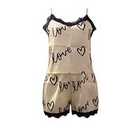 Short Sets For Women 2 Piece Outfits - Summer Silk Pjs For Women Sets - Silky Pyjama Set Nightwear Size 18 Silk Short Pjs Set Petite Pyjamas Pj Shorts Satin Pyjamas Loungewear (B-Beige, XXL)