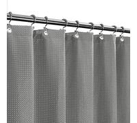 Short Shower Curtain Fabric with 66 inch Length, Waffle Weave, Hotel Luxury Spa, 230 GSM Heavy Duty, Water Repellent, Machine Washable, Gray Pique Pattern Decorative Bathroom Curtain